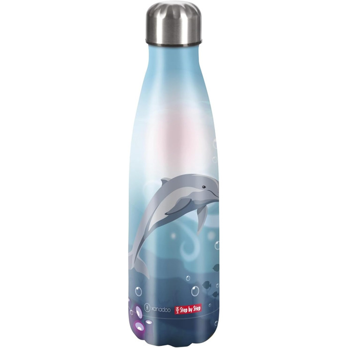 Термос-бутилка з нержавіючої сталі Step by Step Dolphin Pippa синя, 0,5 л, для газованих напоїв, герметична, з гвинтовою кришкою, 100% перероблювана, для школи та відпочинку
