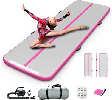 Гімнастичний килимок надувний Air Matte Track 3м x 100см x 10см, рожевий - для дому, спортзалу, йоги, тренувань з насосом