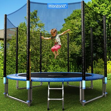 Дитячий батут Monzana для саду Ø 244/305/366/426 см, комплект: захисна сітка, драбина, чохол, аксесуари