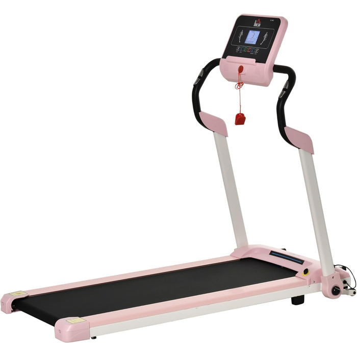 Електрична бігова доріжка HOMCOM 400 Вт, 1-12 км/год, 1,5 HP, LCD-дисплей, тримач для телефону, для дому, фітнесу, рожева, 134x60x118 см