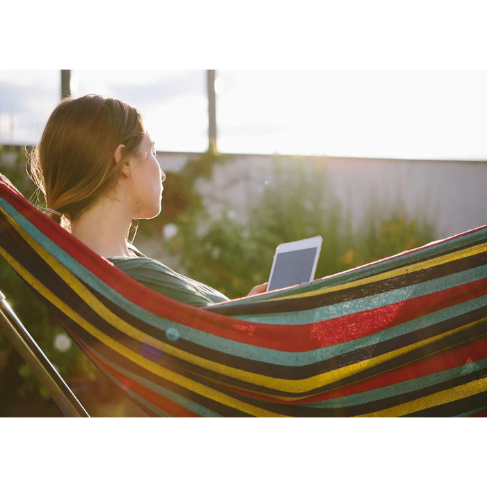 Гамак для відпочинку на відкритому повітрі з бавовни на 1 особу, 190 x 80 см, вантажопідйомність до 150 кг, з сумкою для перенесення. Ідеально підходить для пляжу, тераси, веранди, саду або двору.