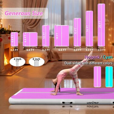 Надувна гімнастична килимок VOFiTNY товщиною 10/20 см для дому, парку, води. Рожевий/зелений.