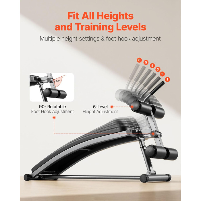 VEVOR Лавка для пресу з перевернутим хватом, регульована висота, міцна сталь, до 227 кг, для фітнесу вдома, силові тренування, розвиток м'язів всього тіла