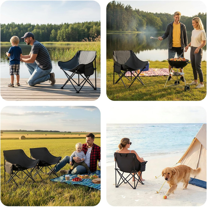 Крісло для кемпінгу складне з сумкою та неслизькими ніжками - ідеальне для риболовлі, відпочинку на пляжі, туризму, саду та балкону (темно-сірий)