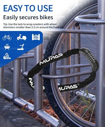 Замок для велосипеда з 5-значним кодом, сталевий, протиугінний, велосипедна ланцюгова засувка, чорний