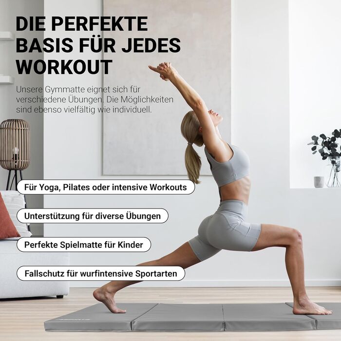 М'який килимок для гімнастики MSPORTS Premium 190x80x5 см, складаний, сірий - спортивний мат для дому та дітей