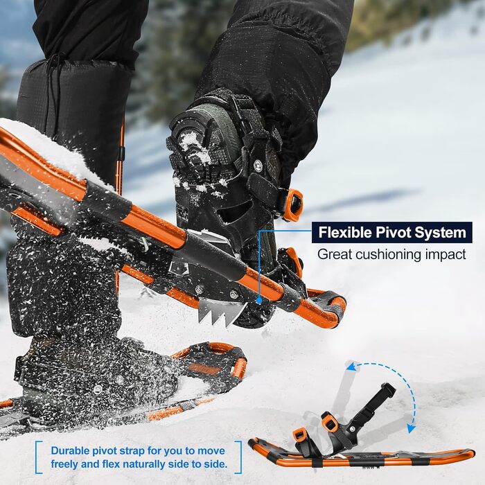 Снігоступи Odoland Allround 4 в 1 для жінок та чоловіків з трекінговими палками, водонепроникними гетрами та сумкою для перенесення, від 21 до 30 дюймів (53-76 см), помаранчевий M (63,5 см)