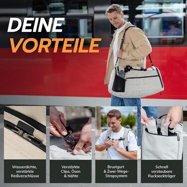 Спортивна сумка [з переробленого PET] 50L – сумка для спортзалу та рюкзак 2в1 – водонепроникна спортивна сумка для чоловіків та жінок – спортивний рюкзак з відділенням для взуття, велика туристична сумка (Савана Бежевий)