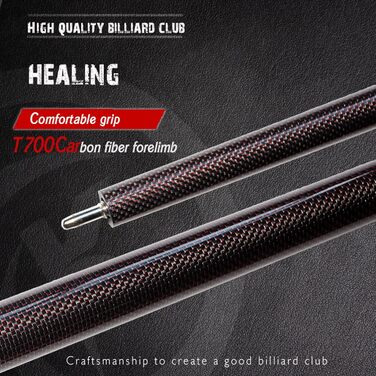 Кю Білліард KHEALING з карбону, 58 дюймів, 1/2-дюймова структура, 3-зубчастий з'єднувач, наконечник 12.4 мм, вага 540-567 г, для професійних гравців, червоний