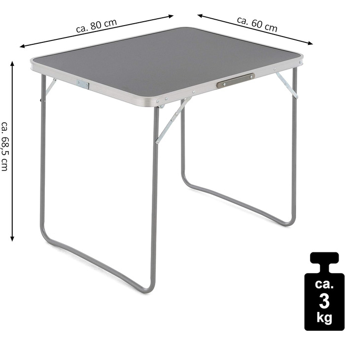 Складний стіл для кемпінгу SONLEX сірий 80x60x70 см з ручкою для перенесення, похідний, балконний
