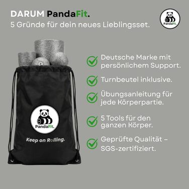 Набір масажних роликів та м'ячів PandaFit для м'язів та спини (5 предметів), EPP піна, з сумкою для перенесення