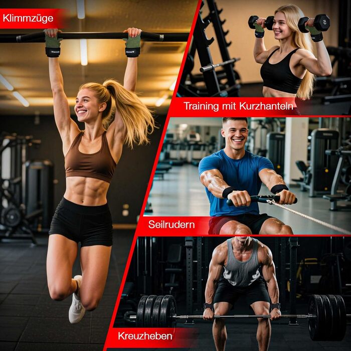 Ремені для підйому штанги Zughilfen для бодібілдингу, важкої атлетики та силових тренувань - професійний аксесуар для важких ваг (зелений, M)