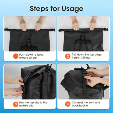 Водонепроникний рюкзак Weldun 35L/50L Rolltop Dry Bag з IPX8 чохлом для телефону, для каякінгу, кану, кемпінгу, трекінгу, піших прогулянок, вітрильного спорту та інших водних видів спорту, чорний