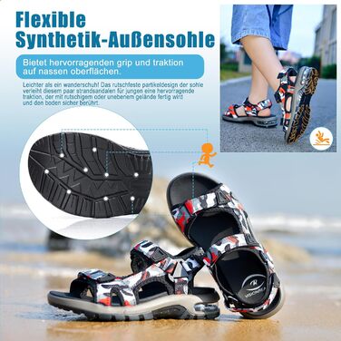 Дитячі сандалі Visionreast для хлопчиків, пляжні, спортивні, трекінгові, з повітряною подушкою, протиковзкі, літні, для активного відпочинку, хакі (28 EU)