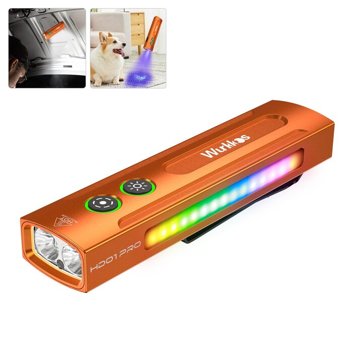 Ліхтарик Wurkkos HD01 Pro LED: Білий, UV (365nm), Зелений, RGB, 1200 люмен, Акумуляторний, Помаранчевий, для Походу