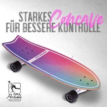 Surfskate Apollo Surfskate Pro Midi Longboard Rainbow: Дошка для серфінгу на асфальті, для дорослих та дітей від 6 років, преміум якість