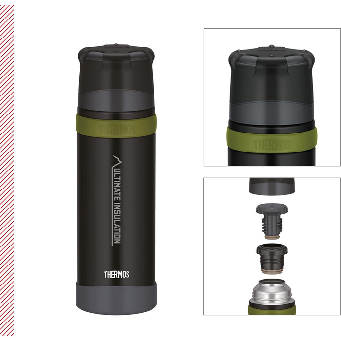 Термос-гірська пляшка для напоїв THERMOS 0,75 л, чорна, нержавіюча сталь з чашкою, 24 години зберігання тепла/холоду, легка та міцна, розбірна кришка, BPA-free