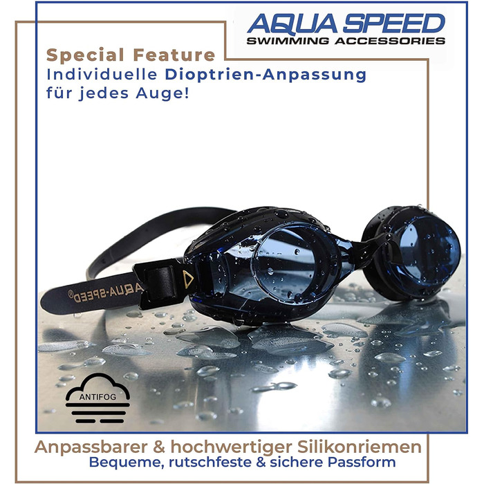 Плавальні окуляри Aqua Speed Lumina з діоптріями для дорослих, короткозорість, чорні, тоновані лінзи, індивідуальний вибір діоптрій для кожного ока