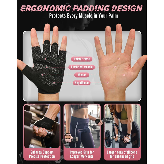 Рукавички для фітнесу COFIT: дихаючі, з підтримкою зап'ястя, для жінок та чоловіків, тренування, важка атлетика, спортзал, бодібілдинг, рожеві, розмір M