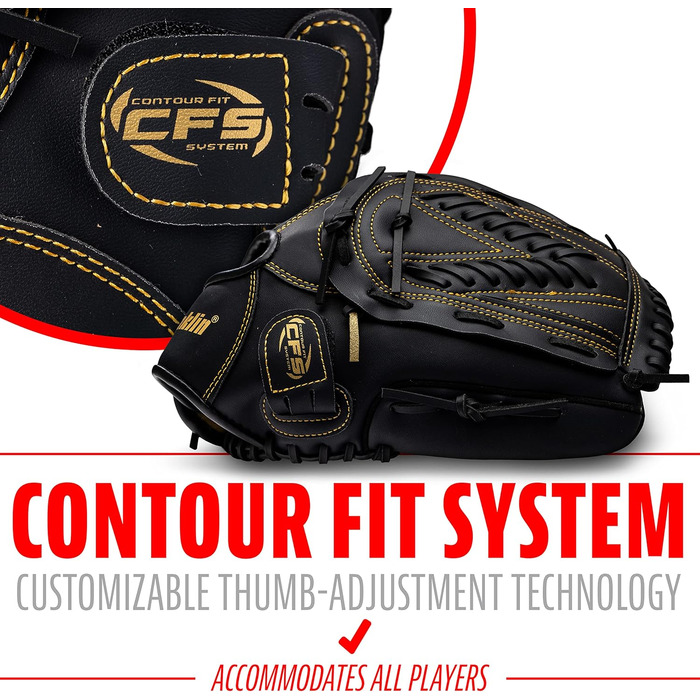 Рукавиця для бейсболу та софтболу Franklin Sports Field Master (Права рука, 33 см, Чорно-золота)