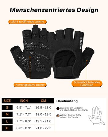 Фітнес рукавички ATERCEL для жінок та чоловіків - неслизькі дихаючі рукавички для тренувань з преміальним зчепленням та захистом долонь для силових тренувань, спортзал, воркаут, тренування. Чорний колір