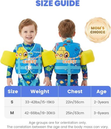 Дитячий рятувальний жилет Gogokids для плавання (2-6 років, 14-30 кг), блакитно-жовтий, з регульованими ременями