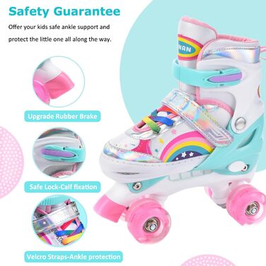 Ролики для дівчаток ERNAN регульовані, LED, для підлітків та початківців. 4 розміри, рожевий колір