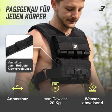 Утяжелитель Müller & Blum Premium 20 кг / 10 кг, регульований жилет для фітнесу з вантажами, чоловічий та жіночий, Cordura, для силових тренувань, чорний 20 кг