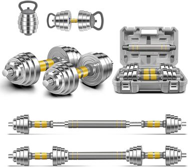 Регульований набір гантелей PHOEROS 20/30/40 KG: 3-в-1 (гантелі, штанга, гиря), сталеві гантелі для фітнесу вдома, для жінок та чоловіків, 20 KG