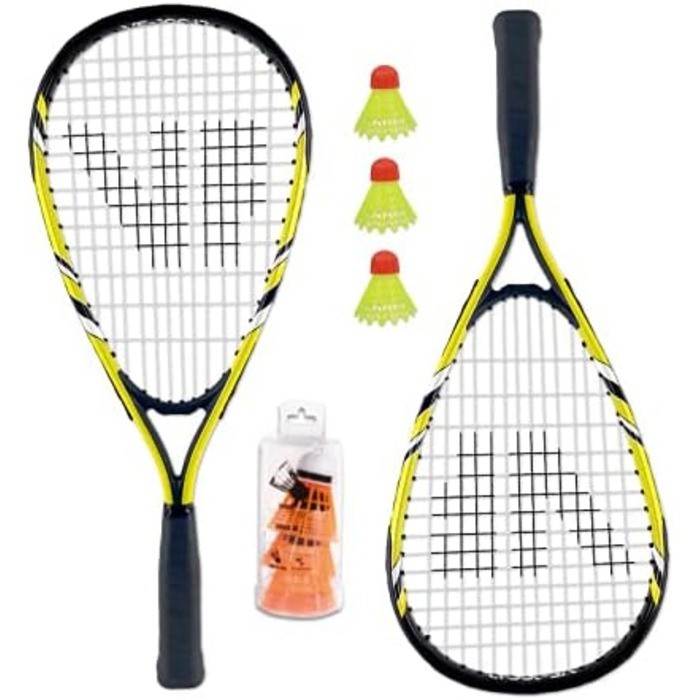 Дитячий набір для швидкого бадмінтону VICFUN Speed-Badminton 100: 2 ракетки, 3 волани, преміум-чохол, жовто-чорний