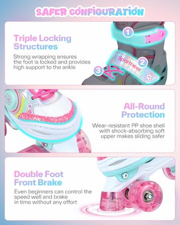 Роликові ковзани Sportneer для дітей з підсвіткою та захистом, розмір M (EU 33-36)