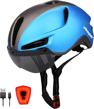 Велосипедний шолом Shinmax з ліхтарем, USB-зарядка, візор, магнітний, легкий, для міста і MTB, чоловічий/жіночий, розмір 57-62 см, синій титан
