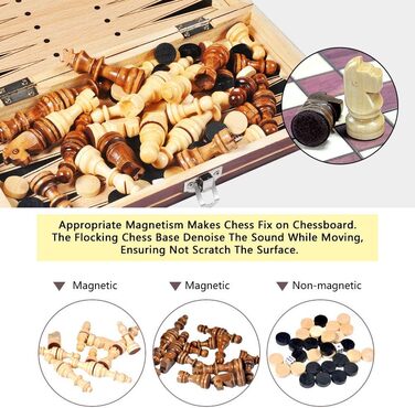 Шаховий набір Nikou: дерев'яне складане шахове поле з магнітними фігурами для подорожей, дітей та дорослих. Шахи для розвитку інтелекту та гри на вулиці.