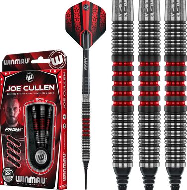Дротики WINMAU Joe Cullen 22 грамів Softip професійні, вольфрамові, з комплектом хвостовиків і оперення
