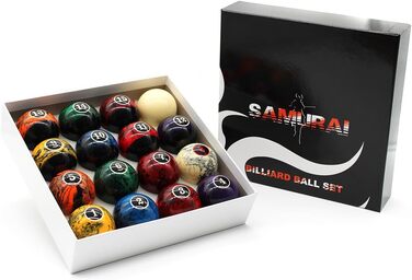Більярдні кулі BILMAG Samurai Marbling Black 57,2 мм, набір з високоякісної смоли для столів 7, 8, 9 футів