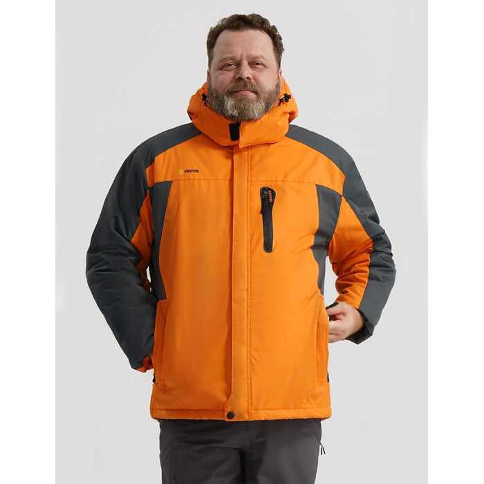 Чоловіча зимова куртка GEMYSE з капюшоном, вітро- та водонепроникна, з флісовою підкладкою для активного відпочинку (M, Помаранчевий/Сірий 08)