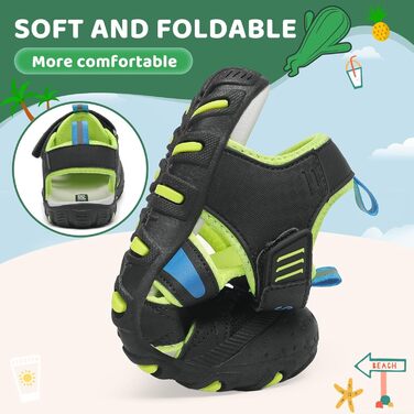 Сандалі дитячі SAGUARO для хлопчиків та дівчаток Trekking, чорно-зелені, 37 EU, дихаючі, протиковзкі