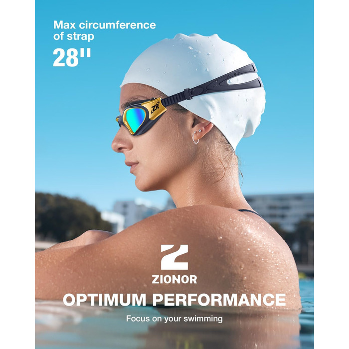 ZIONOR G1 - Поляризовані окуляри для плавання, унісекс, дорослі, жінки, антизапітніння, 100% захист від УФ-променів, універсальний розмір (G1 MAX, G1-MAX-поляризовані ЧорнийЗолото-Золото)