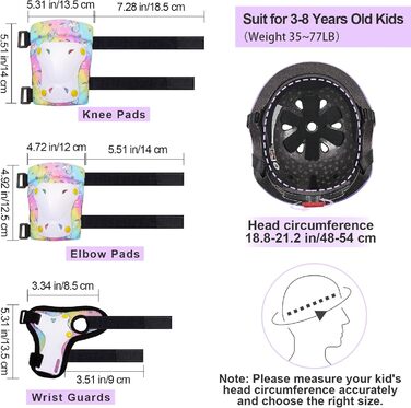 Дитячий шолом Unicorn Castle 7-в-1 з наколінниками, налокітниками та захистом зап'ястків для скейтборду, роликів, велосипеда (3-8 років), фіолетовий