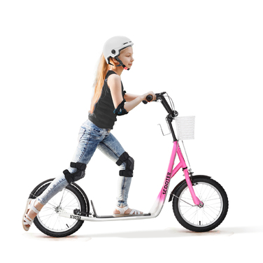 HOMCOM Дитячий скутер Скутер Kick Scooter з регулюванням висоти гальмівного кошика для 5-12 дитячих самокатів Kickboard Алюмінієвий сплав Гума Рожевий + Білий | Аосом