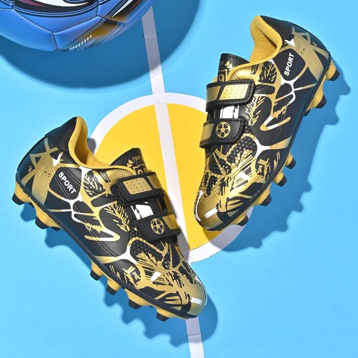 Дитячі футбольні бутси Unisex, чорно-золоті, розмір 28-37 EU, дихаючі, антиковзкі