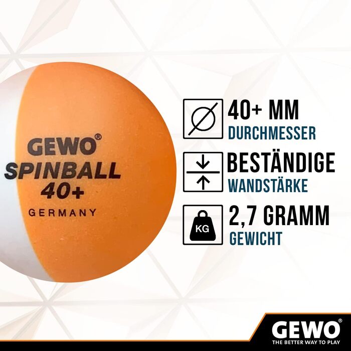 Тенісні м'ячі GEWO Spinballs 40+ - пластикові м'ячі для пінг-понгу з швом, для тренування обертання - 12 високоякісних двокольорових тенісних м'ячів, 40+ мм