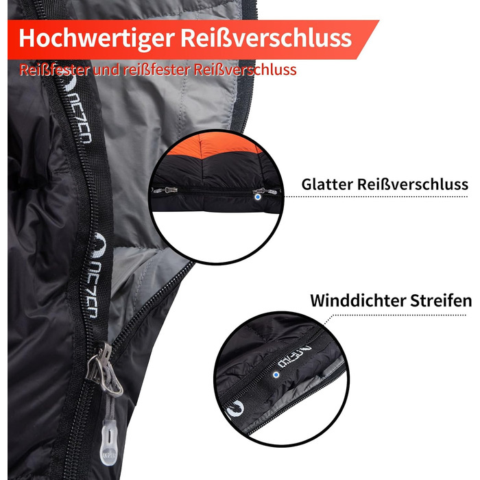 Сплячий мішок пуховий зимовий, 600FP+ преміум-пух, 12°C -24°C, легкий та теплий для 3-4 сезонів, кемпінг, трекінг, походи, оранжевий