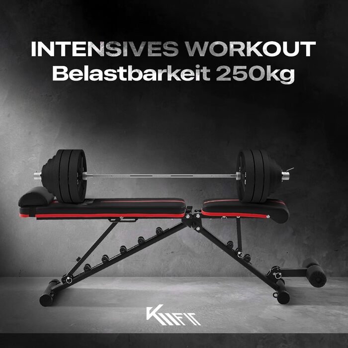 Складана універсальна лавка для фітнесу KM Fit з регульованою спинкою і сидінням, EVA поверхня, вантажопідйомність до 250 кг