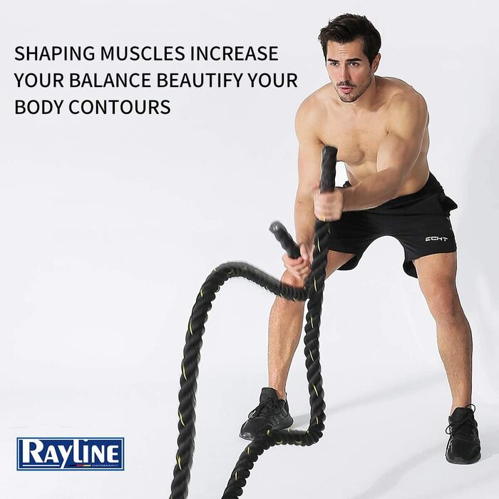 Тренувальний канат Rayline Battle Rope 15 м для фітнесу, бодібілдингу, аеробіки, кросфіту, силових тренувань