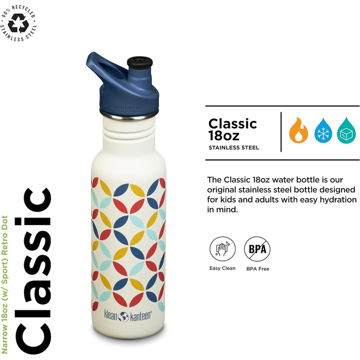 Пляшка для води Klean Kanteen Classic Narrow Retro-Punkt 532 мл, сталева, вузька горловина