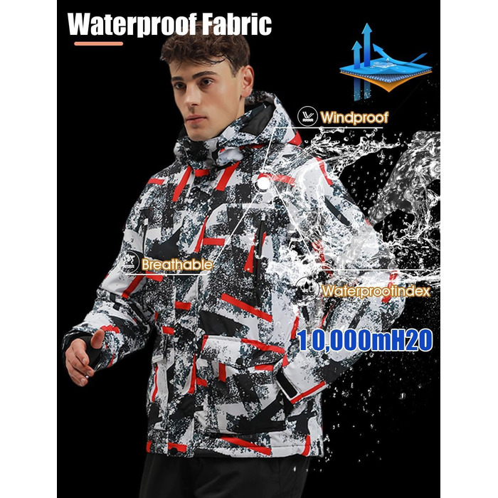 Костюм чоловічий гірськолижний HOTIAN, комплект куртка та штани, теплий зимовий костюм для сноубордингу, катання на лижах, походів, альпінізму, XL, червоно-біло-чорний