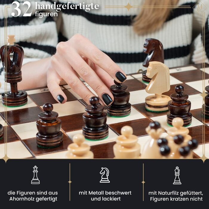 Розкішна шахова дошка Royal Gambit з дерева 50 см, інкрустована, комплект шахів для дорослих і дітей, делюкс-фігури