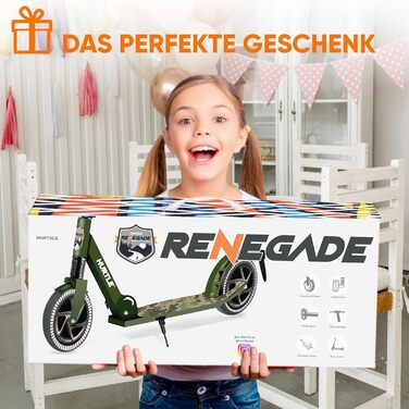 Міський ролер Hurtle Roller Kinder 10 років – складний, регульований по висоті 84–98 см, самокат для дітей та дорослих зі стійкою, з ремінком, до 100 кг, камуфляж