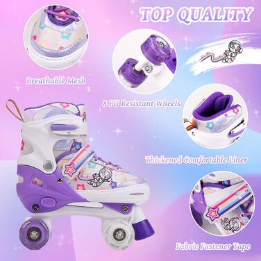 Роликові ковзани для дітей, ролики для дівчаток та початківців, регульовані, з підсвічуванням, дихаючі, фіолетові